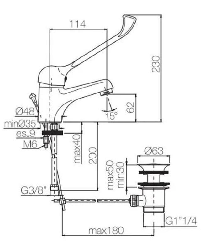 Robineta pentru chiuvetă PB Clinic pentru persoanele cu dizabilități, cu manetă lungă, cromată, 1208953265.