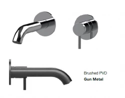 Robineta de amestec pentru chiuvetă încorporată SB Round, de culoare gun metal PVD, cu o lungime de 132 mm.