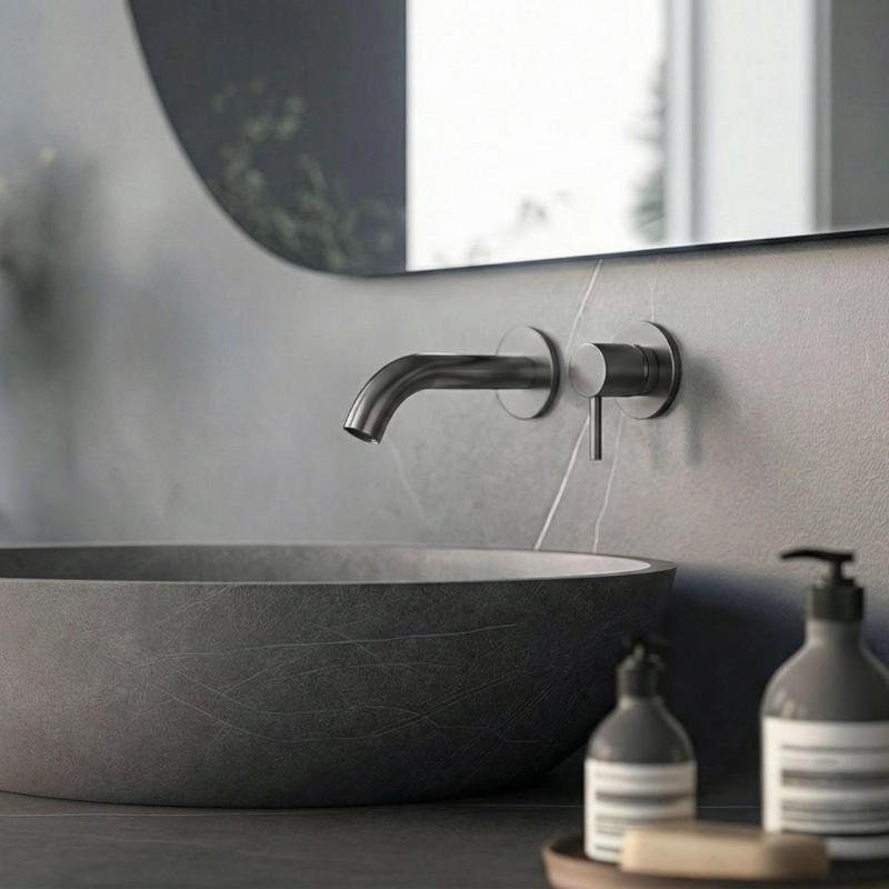 SB Round recessed basin mixer tap Lead Grey 316 PVD 102mm