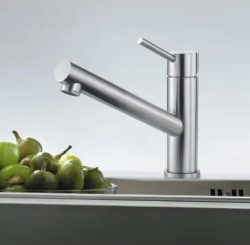 Franke Orbit Robinet de bucătărie scund din oțel inoxidabil masiv cu duză pivotantă inox 115.0569.290