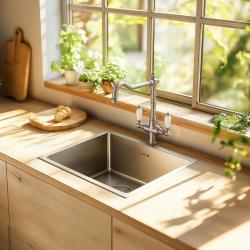 PB Robinet de bucătărie clasic nostalgic și rustic cu manere albe din oțel inoxidabil 1208953915