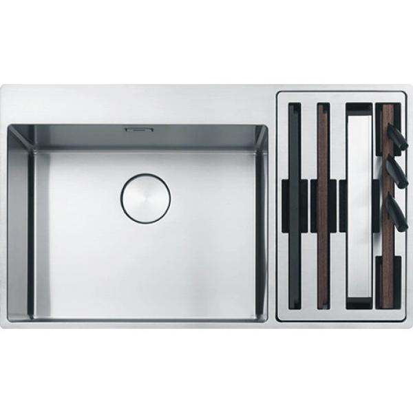 Franke Box Center BWX220-54-27 chiuvetă din oțel inoxidabil în stânga cu tocător set de cuțite și coș din sârmă 86x51cm 127.0587.643