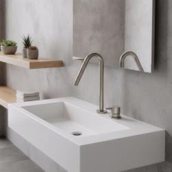 Robinetele pentru chiuvetă Waterevolution Flow cu 2 orificii, complet din oțel inoxidabil, cu o teavă mică în formă de V de 120 mm, T1121VIE.