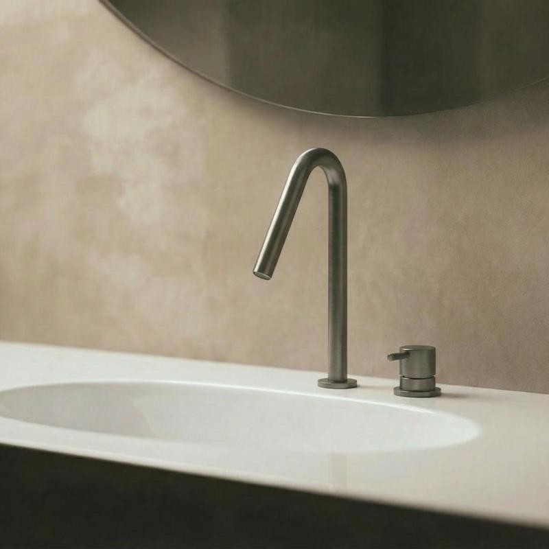 Waterevolution Flow Robinet pentru chiuvetă cu 2 găuri PVD Gun Metal cu V mic 120 mm ieșire T1121VGME