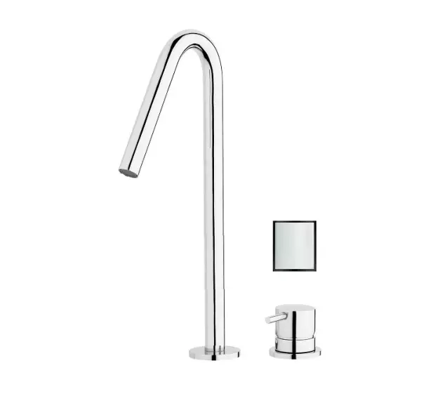 Robinetele pentru chiuveta Waterevolution Flow cu 2 orificii, alb, cu guler înalt de 120 mm, ieșire T1122VBR.