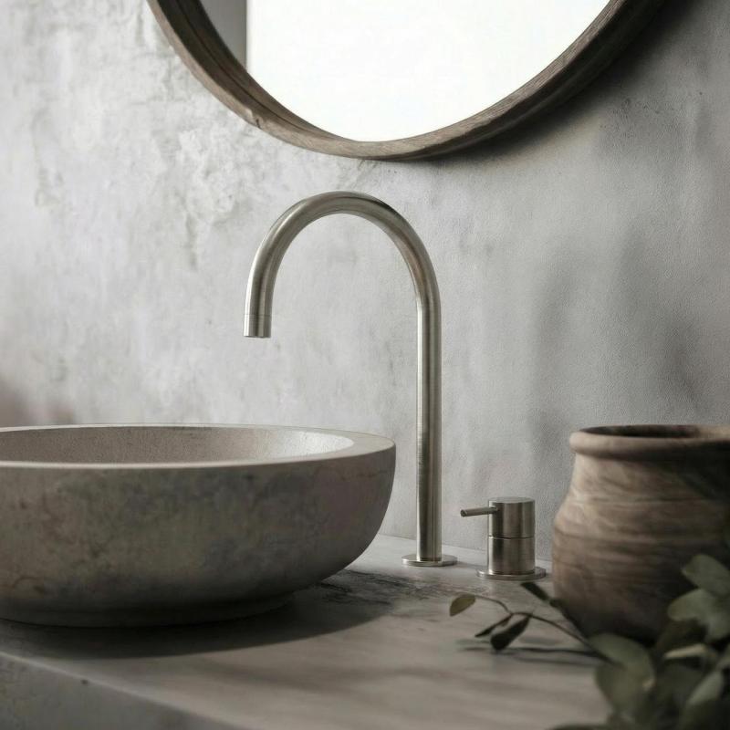 Waterevolution Flow Robinet pentru chiuvetă cu 2 găuri, complet din oțel inoxidabil, cu ieșire înaltă de 200 mm T1122UIE