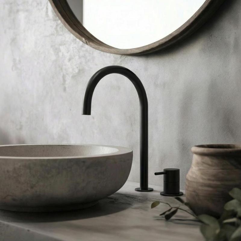 Waterevolution Flow Robinet pentru chiuvetă cu 2 găuri, negru, cu gura de scurgere înaltă de 200 mm T1122UPR