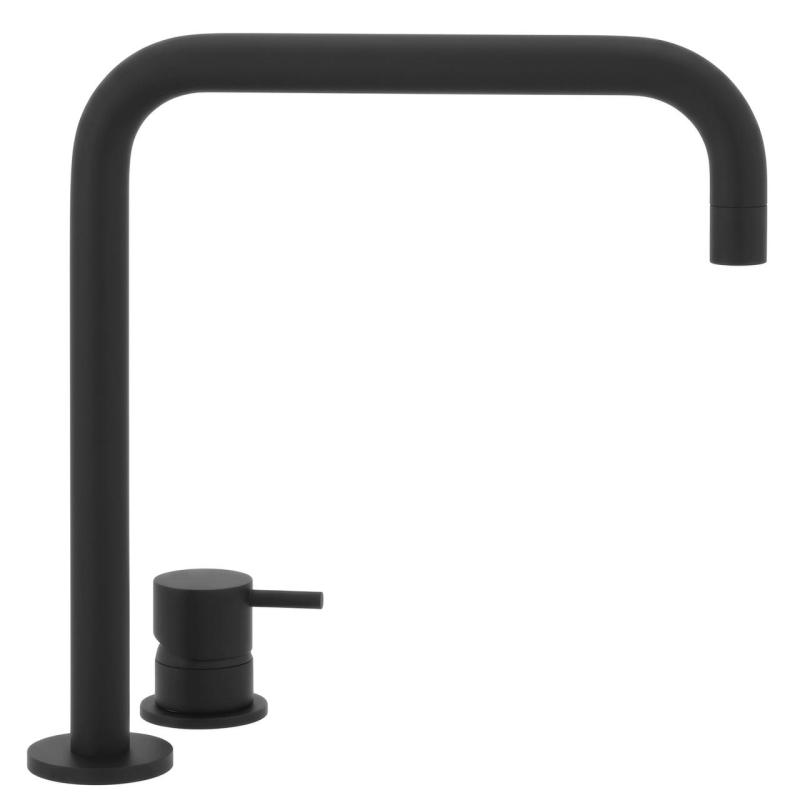 Robinetele de baie Waterevolution Flow cu 2 orificii, cu gât înalt, finisaj mat negru 222, T122HPR.