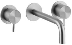 Waterevolution Flow Robinet de chiuvetă încastrat cu 3 găuri, complet din oțel inoxidabil, cu gura de scurgere de 10 cm T1163FIE-10