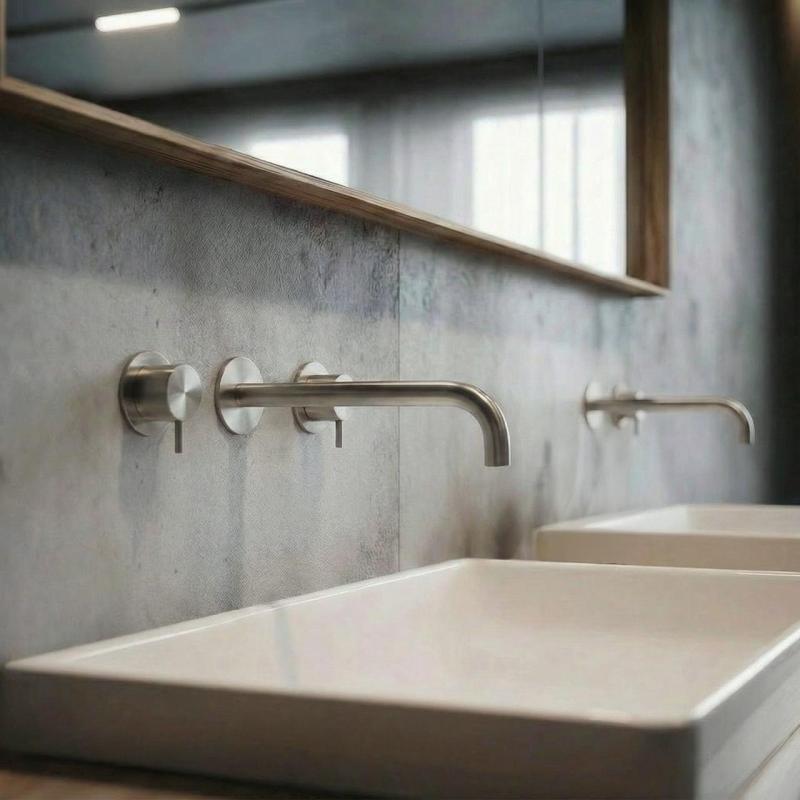 Waterevolution Flow Robinet de chiuvetă încastrat cu 3 găuri, complet din oțel inoxidabil, cu gura de scurgere de 21 cm T1163FIE-21