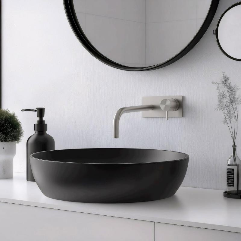 Robinet de chiuvetă încastrat Waterevolution Flow cu placă de acoperire din oțel inoxidabil cu bec de 15 cm T1161BIE-15