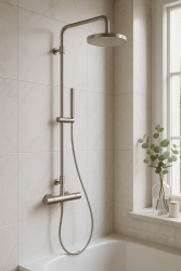 Combinatia de dus Waterevolution Flow cu termostat si dus de ploaie complet din otel inoxidabil T141TIE.