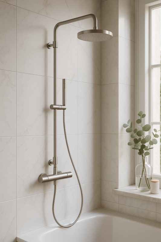 Combinatia de dus Waterevolution Flow cu termostat si dus de ploaie complet din otel inoxidabil T141TIE.