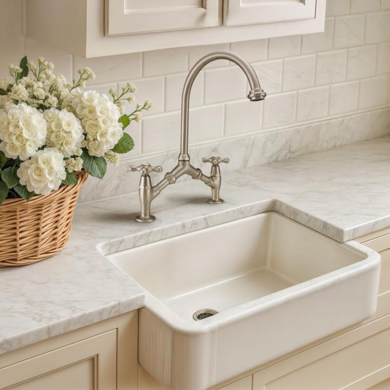 PB classic Robinet de bucătărie Nostalgic din oțel inoxidabil cu distanța centrală variabilă 2 orificii 18-25cm 1208954353