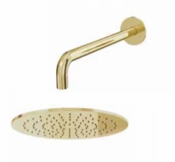 Duș de tavan Waterevolution Flow de 250mm cu racord perete Light Gold.