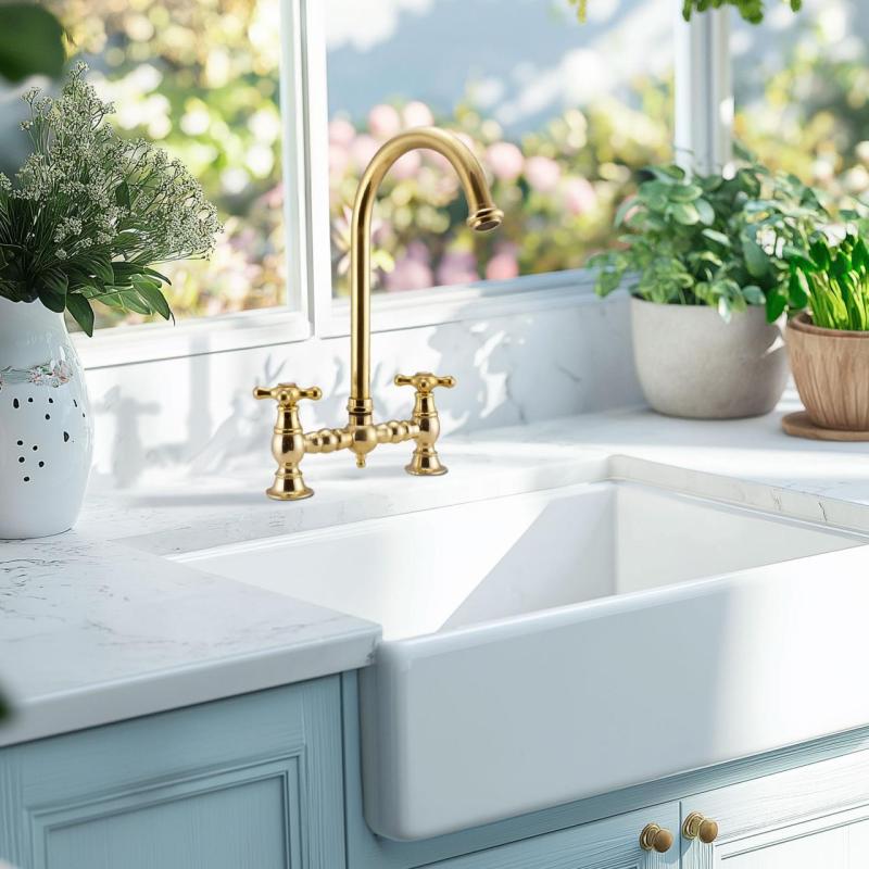 PB Robinet de bucătărie nostalgică cu punte din Alamă Natura cu duză rotundă și butoane în formă de stea 1208954669