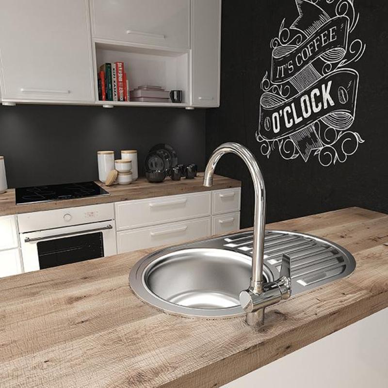 Chiuvetă rotundă de bază Ausmann cu suport pentru scurgere, din oțel inoxidabil, 77x50 cm, inclusiv sifon 1208955523.