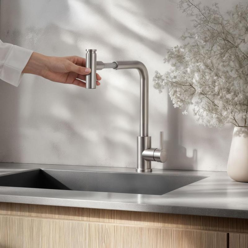 Quadri Cardiff Baterie de bucătărie cu duș extensibil cu duș extensibil cu 2 tipuri de jeturi din oțel inoxidabil  1208955914