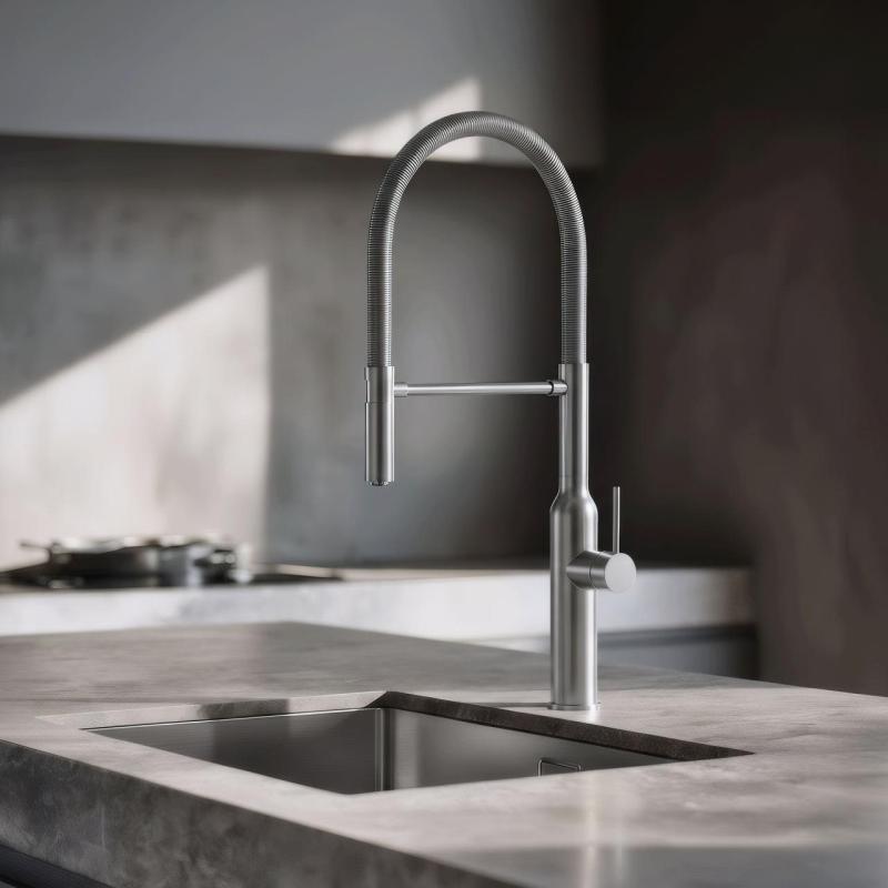 Quadri Stamford Baterie de bucătărie înaltă cu duș flexibil din oțel inoxidabil 1208956080