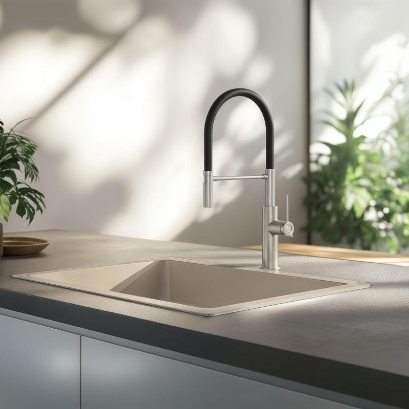 Quadri Retford Baterie de bucătărie din oțel inoxidabil cu duză flexibilă Negru 1208956089