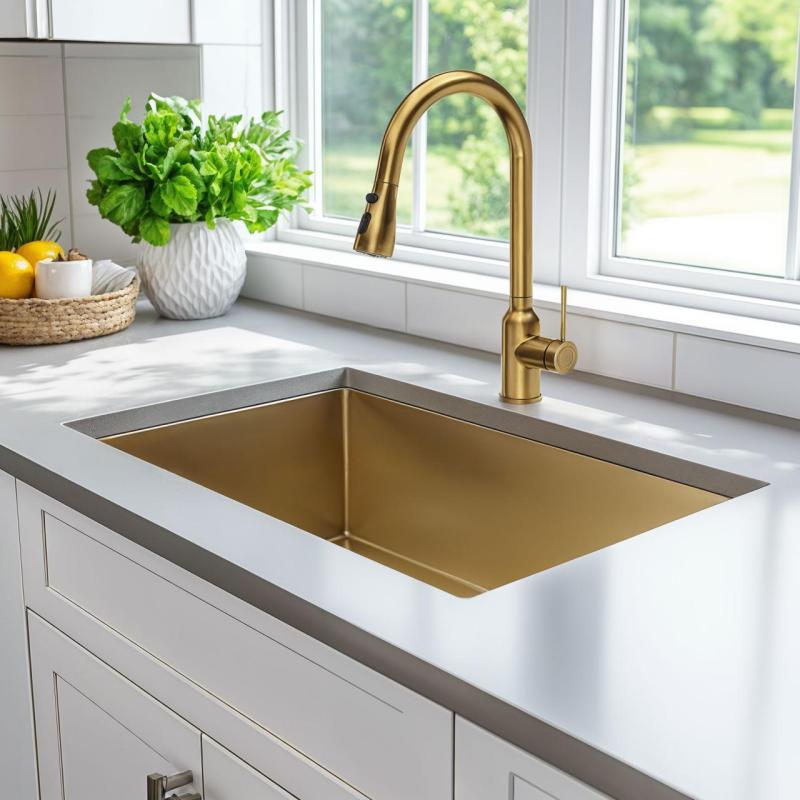 Quadri Stamford Baterie de bucătărie aurie cu duză detașabilă și funcție de pulverizare 1208956093