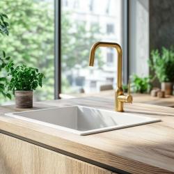 Quadri Stamford Baterie de bucătărie PVD auriu cu duză înclinată pivotantă 1208956098