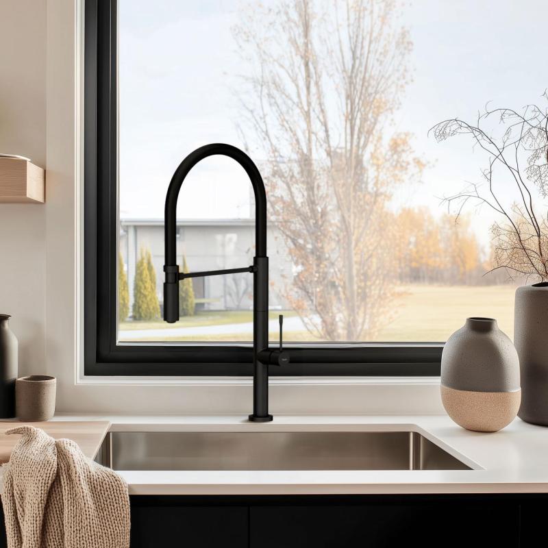 Quadri Brighton Baterie de bucătărie neagră mat cu duș flexibil negru 1208956103