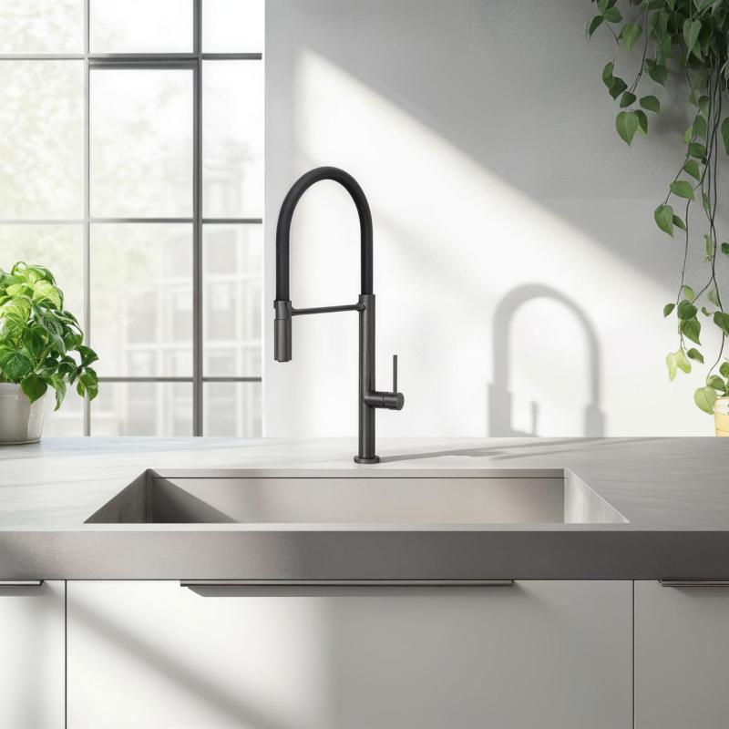 Quadri Brighton  Baterie de bucătărie Gun metal cu duză flexibilă neagră 1208956104