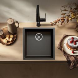 Chiuvetă neagră de 40x40 cm, montată sub blat, deasupra blatului sau încastrată cu dop din oțel inoxidabil 1208956390.