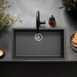 Chiuvetă mare neagră de 70x40cm cu montaj sub blat, suprafață sau încastrată, cu dop din oțel inoxidabil 1208956400.
