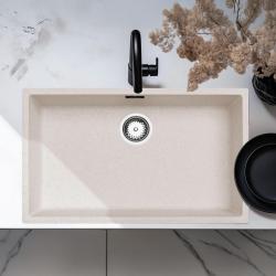 Nisip cremă, chiuvetă mare de 70x40cm, montare sub blat, pe blat și încastrată, cu dop din oțel inoxidabil, cod 1208956404.