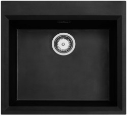 Chiuvetă de construcție neagră cu dimensiunile 58x53cm, cu orificiu pentru robinet și bancă pentru dop din oțel inoxidabil 1208956732.
