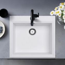 Chiuvetă albă de construcție de 58x53 cm cu orificiu pentru robinet și dop de oțel inoxidabil 1208956763.
