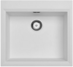 Chiuvetă albă de construcție de 58x53 cm cu orificiu pentru robinet și dop de oțel inoxidabil 1208956763.