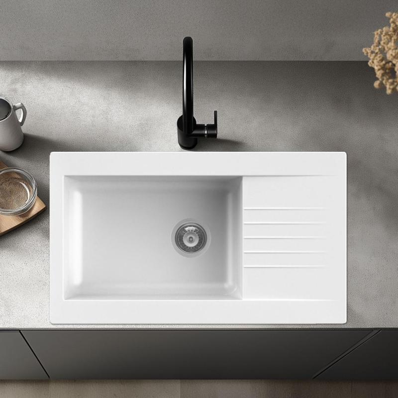 Ausmann Fibre mare chiuvetă albă din plastic reversibilă cu scurgere, montată deasupra, 86x50 cm 1208956782