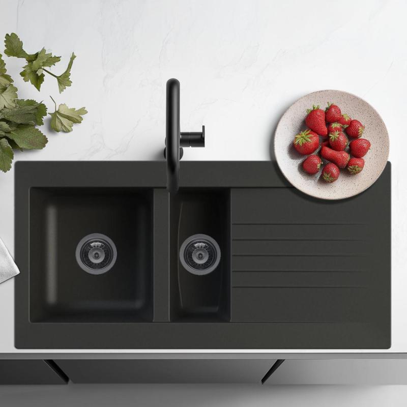 Ausmann Fibre 1,5 chiuvetă din plastic negru reversibilă cu scurgere montată pe blat 100x50 cm 1208956783