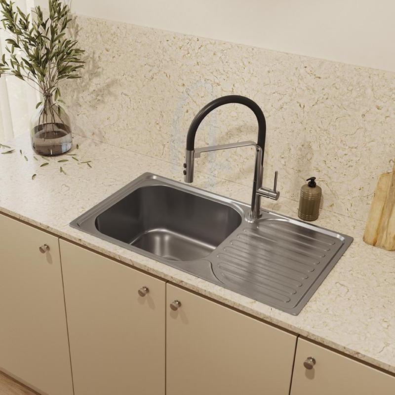 Chiuveta de montaj pe suprafață Ausmann Basic din oțel inoxidabil, cu scurgere reversibilă, 76x42 cm, inclusiv sifon. 1208956978.