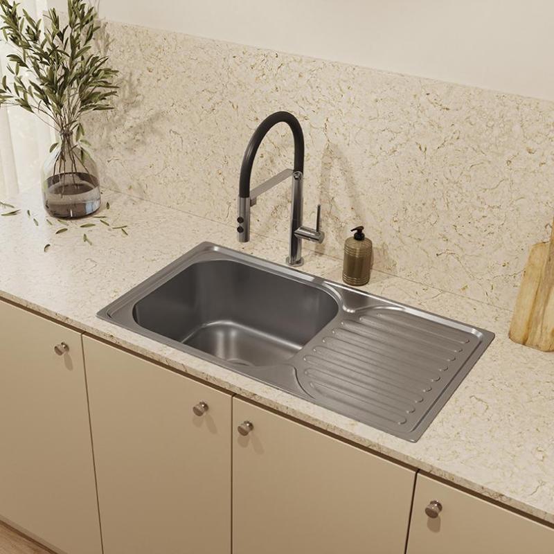 Chiuveta de montaj pe suprafață Ausmann Basic din oțel inoxidabil, cu scurgere reversibilă, 76x42 cm, inclusiv sifon. 1208956978.