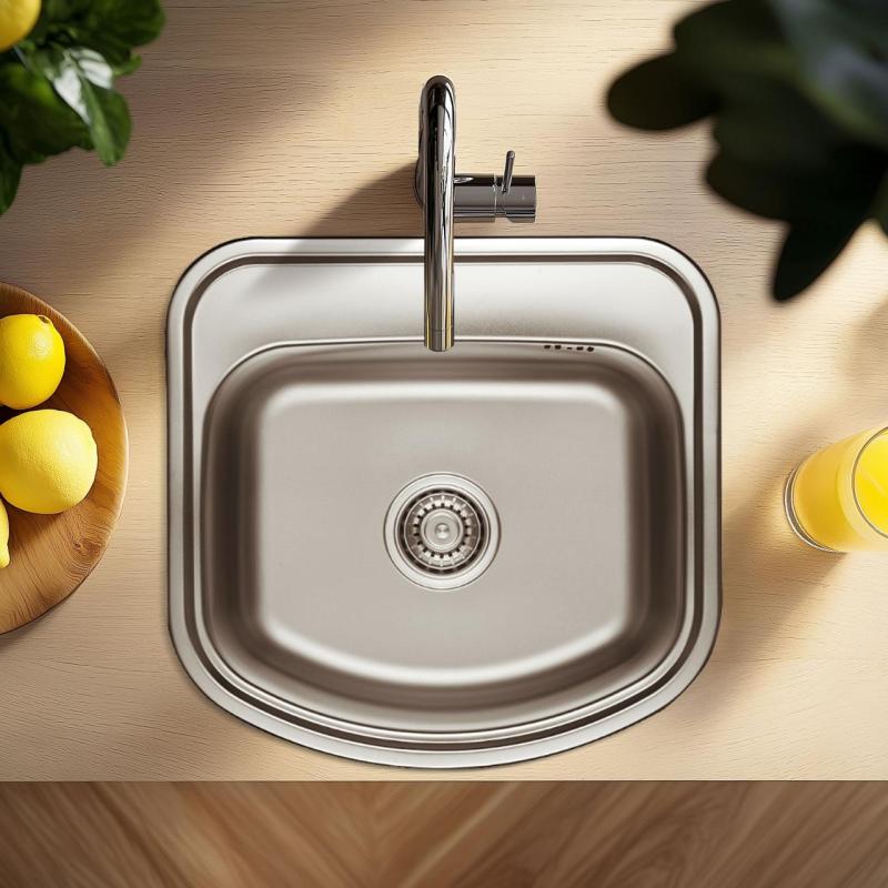 Chiuveta de suprafață Ausmann Basic din oțel inoxidabil, dimensiuni 49x47 cm, cu gaură pentru baterie, inclusiv sifon. 1208956997