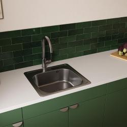Chiuvetă de suprafață Ausmann Basic din oțel inoxidabil, 48x48 cm, cu gaură pentru robinet și sifon inclus, cod 1208957000.