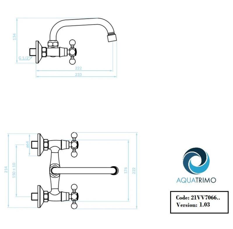 AquaTrimo Vivaldi robinet de bucătărie clasic Bronz de perete cu duză superioară 21VV7066BN
