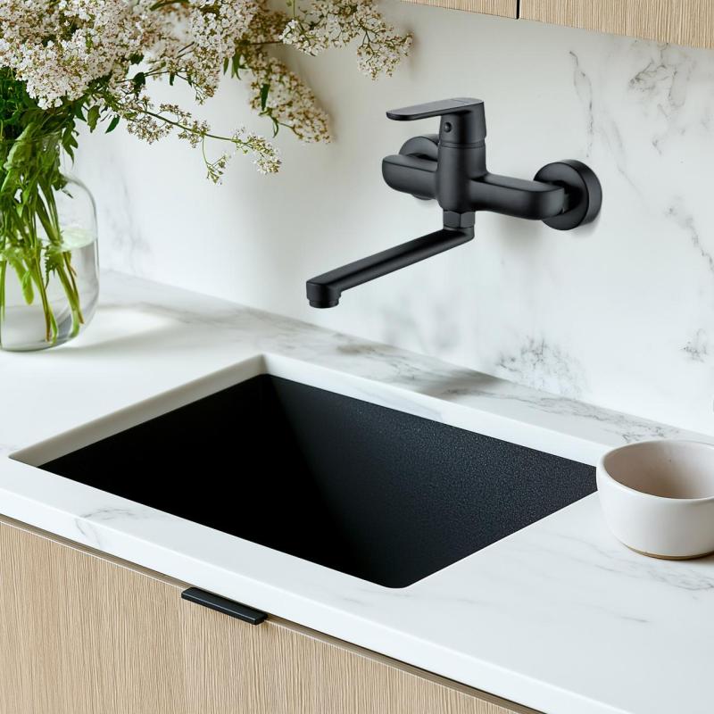 AquaTrimo Chopin robinet de perete negru cu duză inferioară de 235mm 21CP7075SW