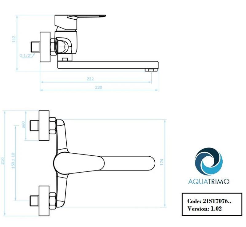 AquaTrimo Schubert robinet de bucătărie cu o singură mână, montat pe perete, crom 21ST7076CM