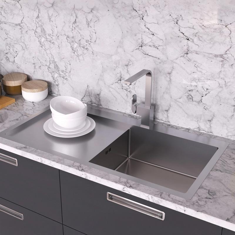 Ausmann sau Blue, chiuvetă mare din oțel inoxidabil, dimensiuni 100x51cm, montaj plat sau deasupra blatului, cu zonă de scurgere. 1208957123