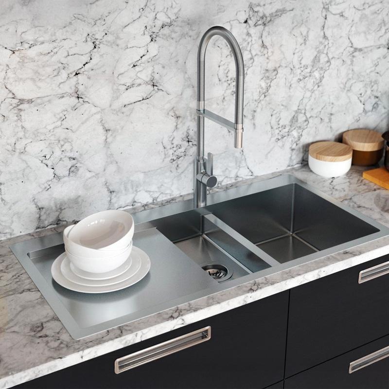 Chiuvetă din oțel inoxidabil 1,5 cu cuva plană și supraînălțată Ausmann sau Blue, dimensiune 78x50cm, cu zonă de scurgere, cod produs 1208957125.