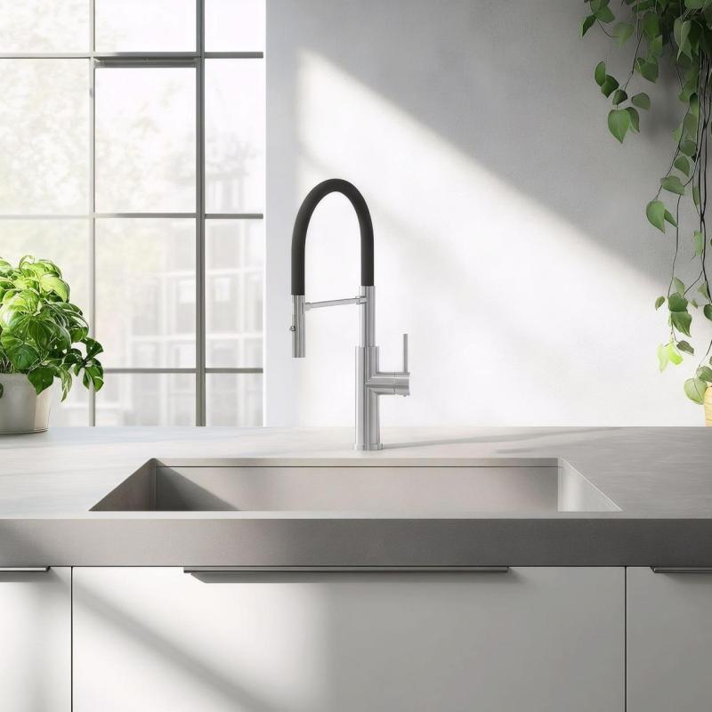 Quadri Chester Baterie de bucătărie cu duză flexibilă și duș cu 2 jeturi în oțel inoxidabil 1208957226