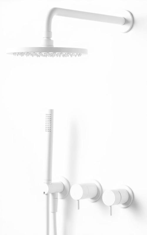 Set de duș încastrat Waterevolution Flow, alb mat, cu duș cu efect de ploaie cu termostat și duș de mână 1208957344