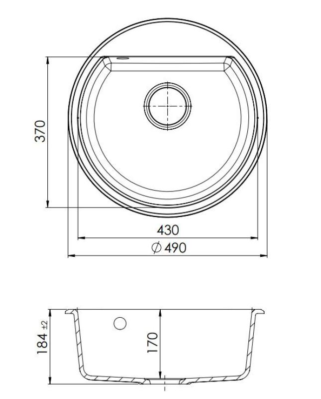 Granitul meu de la Bremen, chiuveta rotundă din granit de 43 cm, albă, montată deasupra și sub blat, cu gaură pentru robinet și capac din oțel inoxidabil, cod 1208957356.