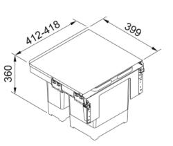 Sistemul de sortare a deșeurilor Franke Sorter Garbo 45-2 cu montaj încorporat, 1 x 12 și 1 x 18 litri coș de gunoi.