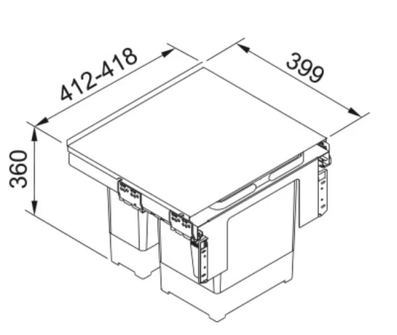 Sistemul de sortare a deșeurilor Franke Sorter Garbo 45-2 cu montaj încorporat, 1 x 12 și 1 x 18 litri coș de gunoi.